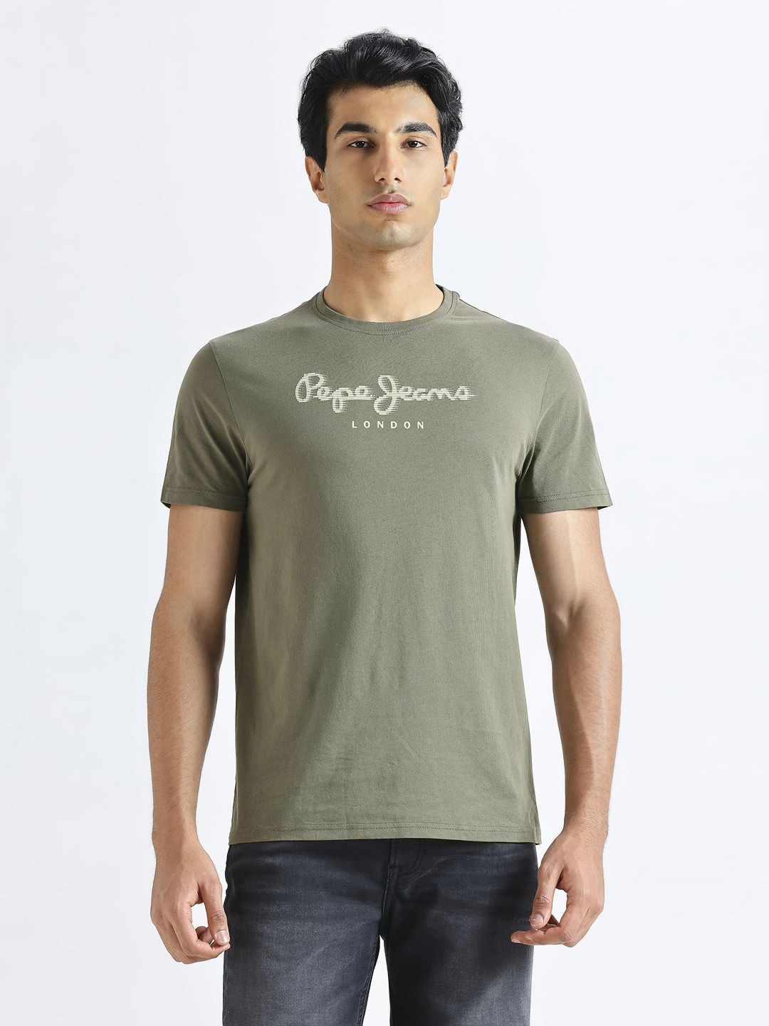 Pepe Jeans Men Typography Printed Round Neck Pure Cotton Slim Fit T-shirt