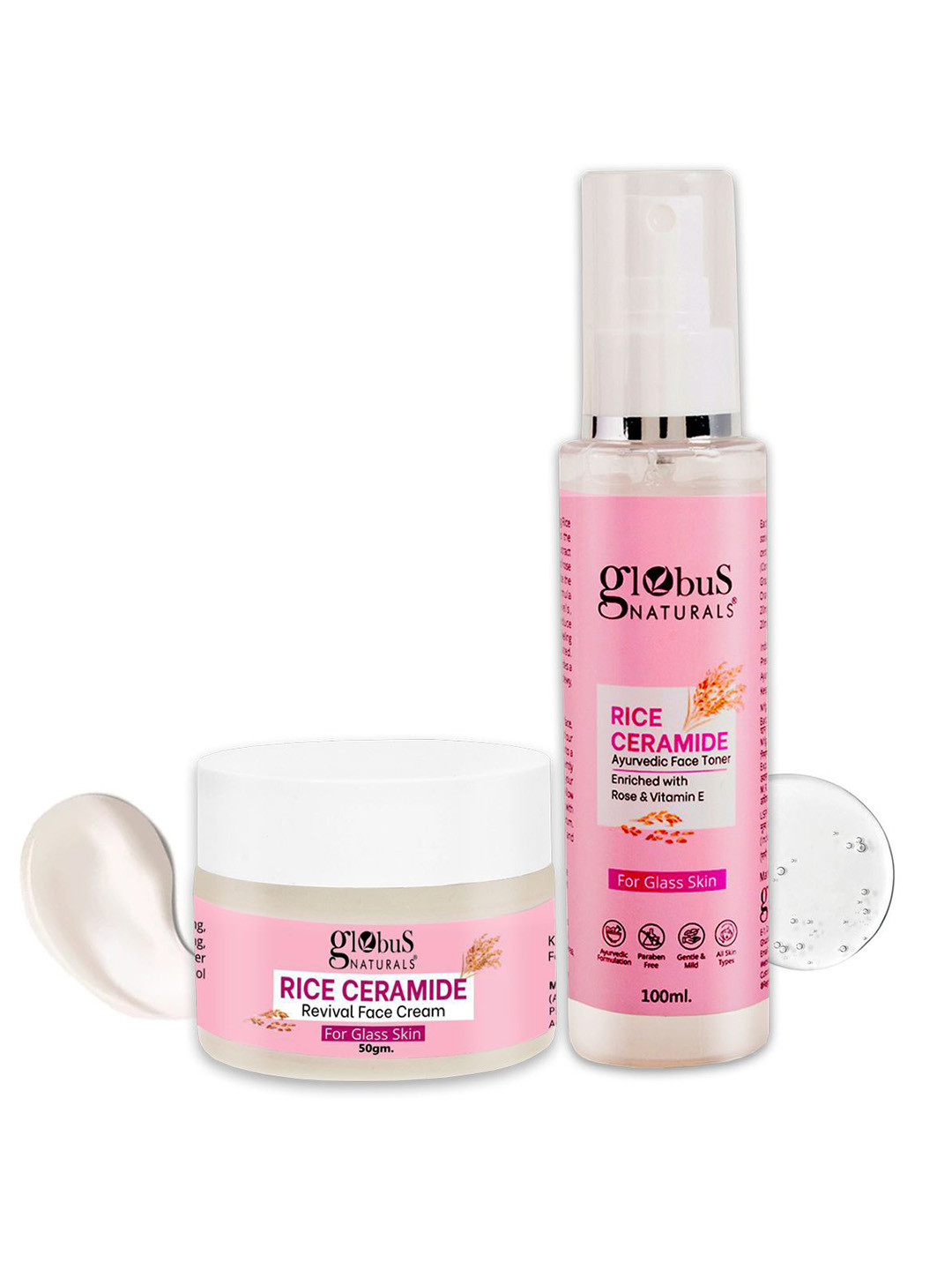 Globus naturals Set Of 2 Rice Ceramide Combo-Face Cream, Face Toner- 150ml