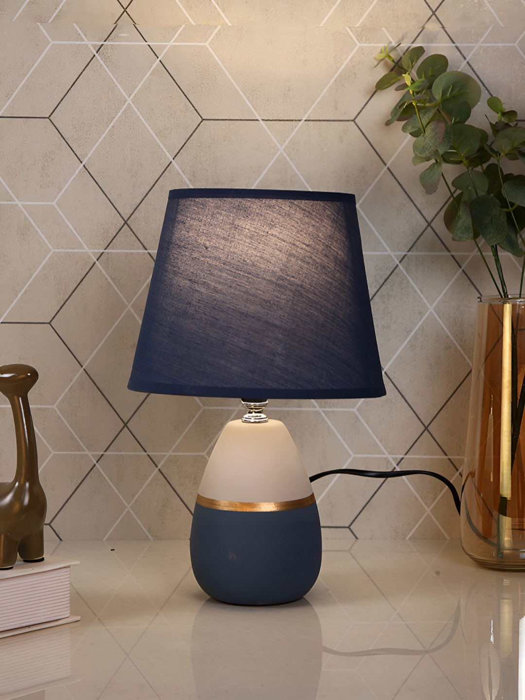 TAYHAA Blue Ceramic Contemporary Frusturical Shaped Table Lamp