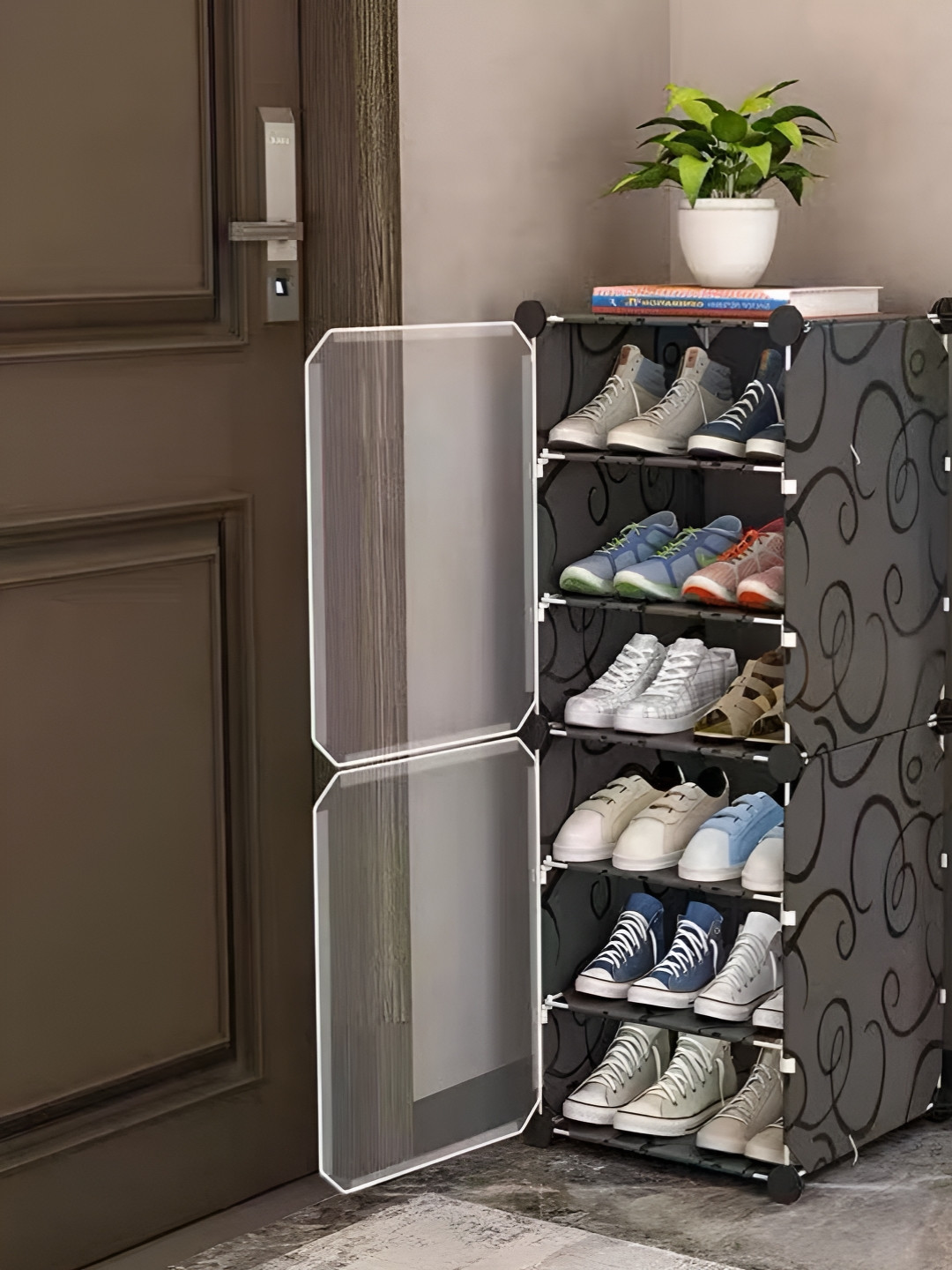 KriShyam Black 12 Pairs Tower 2 Door Portable Shoe Rack