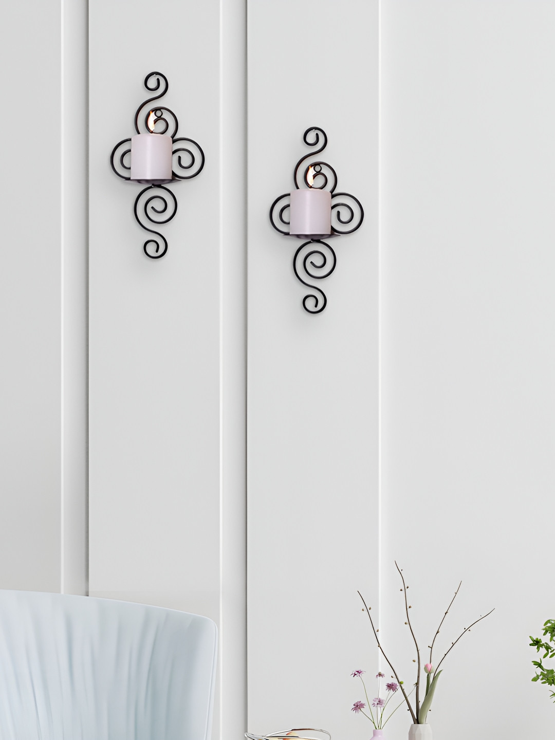 HOSLEY Black 2 Pieces Metal Candle Holder