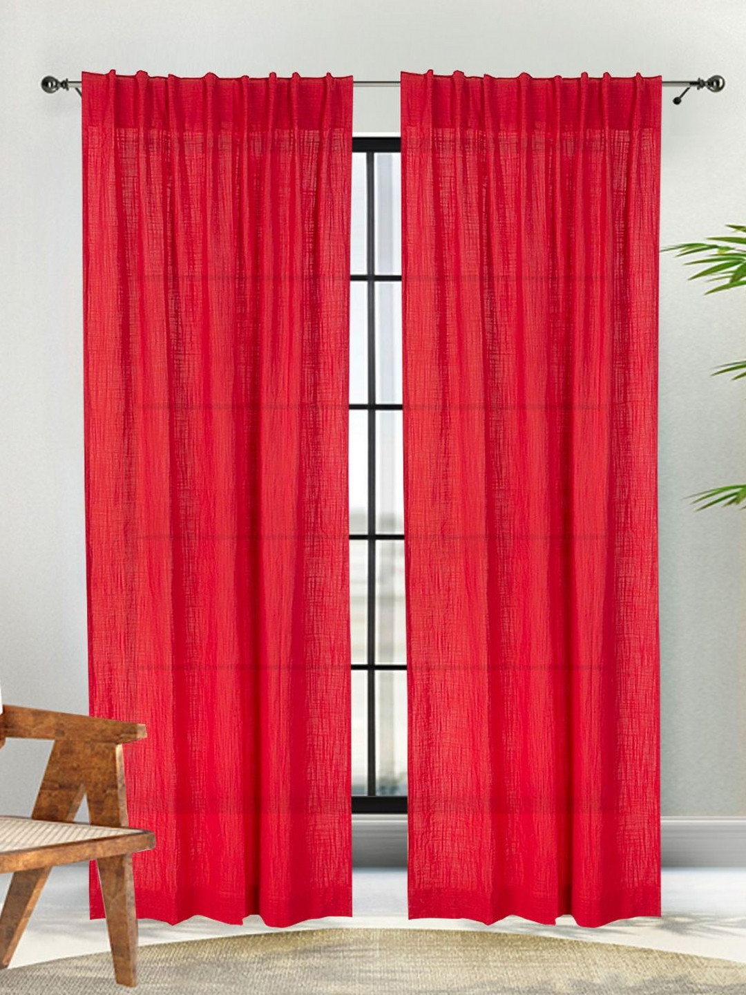 Fabindia Nalika Red 1 Piece Cotton Woven Cutwork Curtain