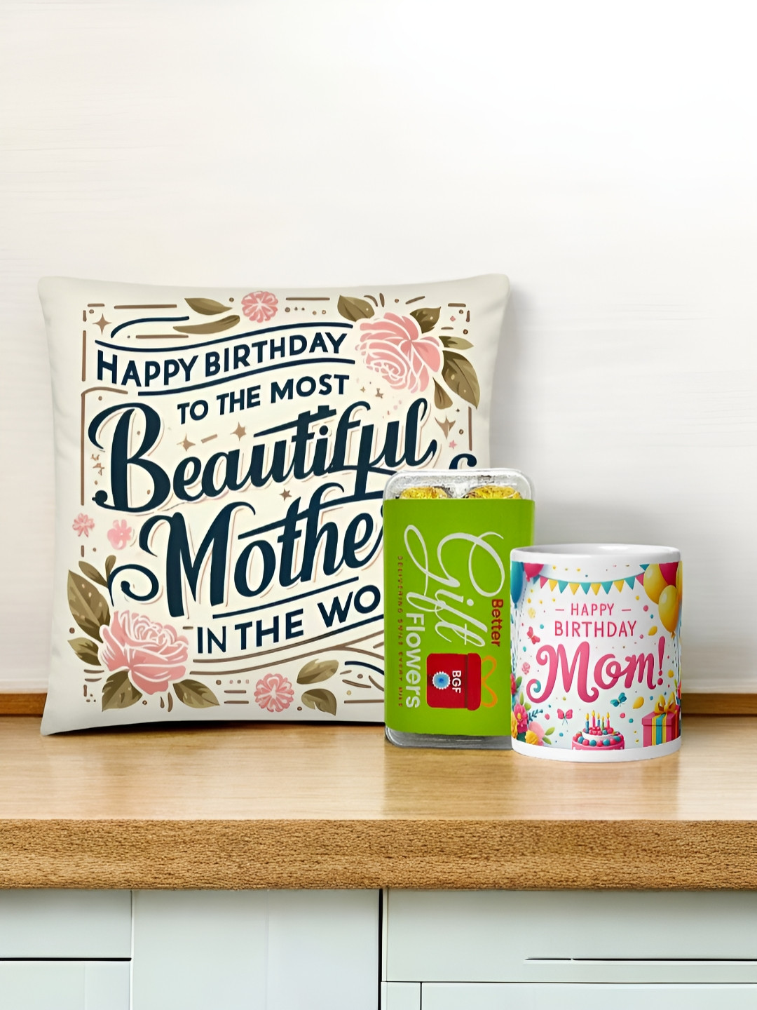 bettergiftflowers Set Of 3 Chocolate Printed Mug & Cushion Gift Set