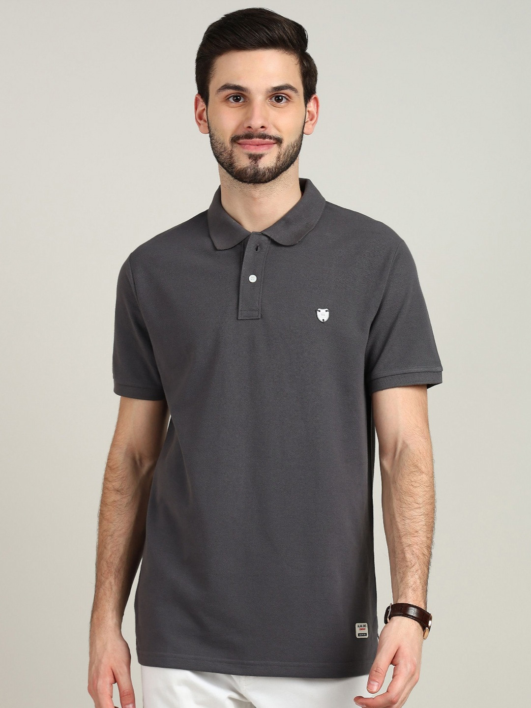 Alan Jones Men Solid Polo Collar Cotton Slim Fit T-shirt