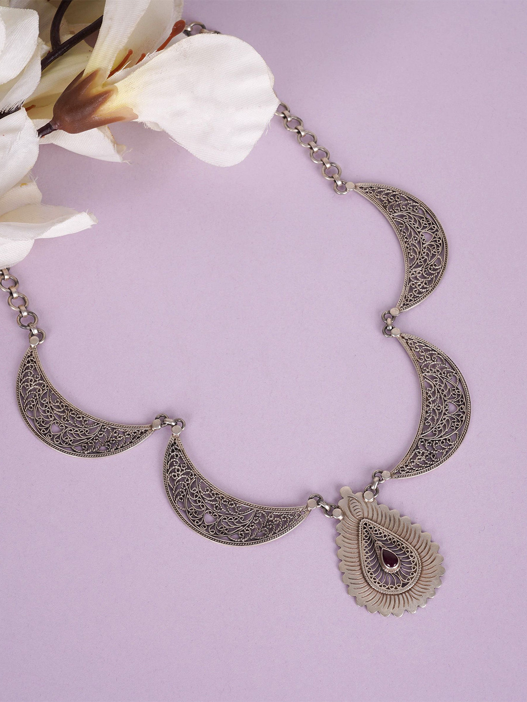 Shyle 925 Sterling Silver Crescent Moon Statement Necklace