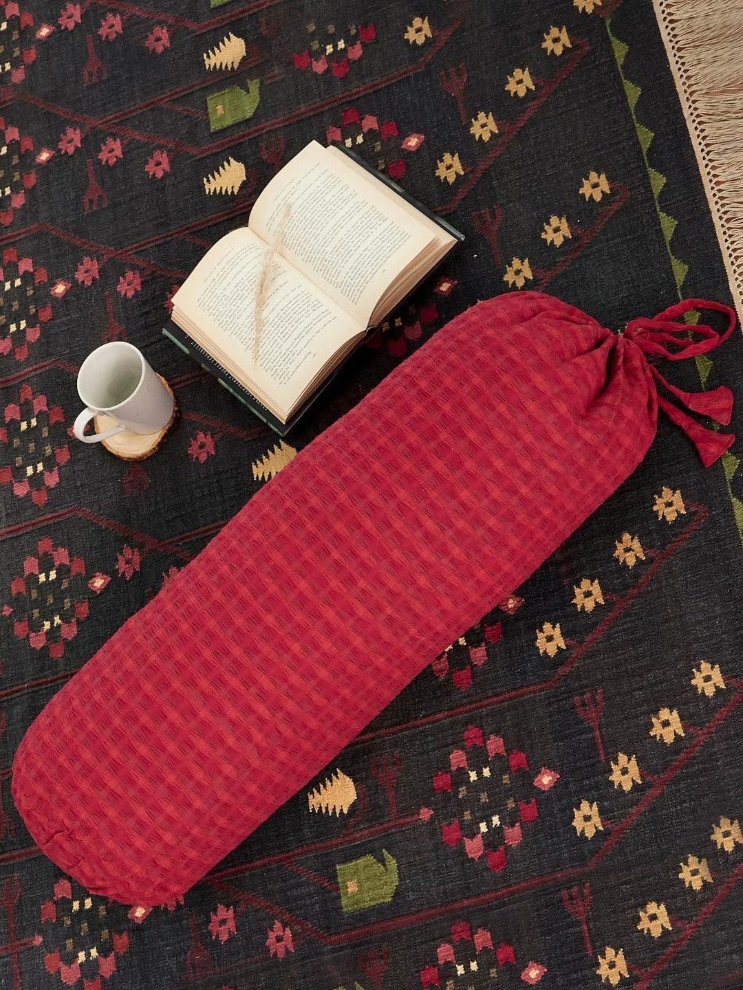 Fabindia Deepali Red Printed Cotton Bolster Cover
