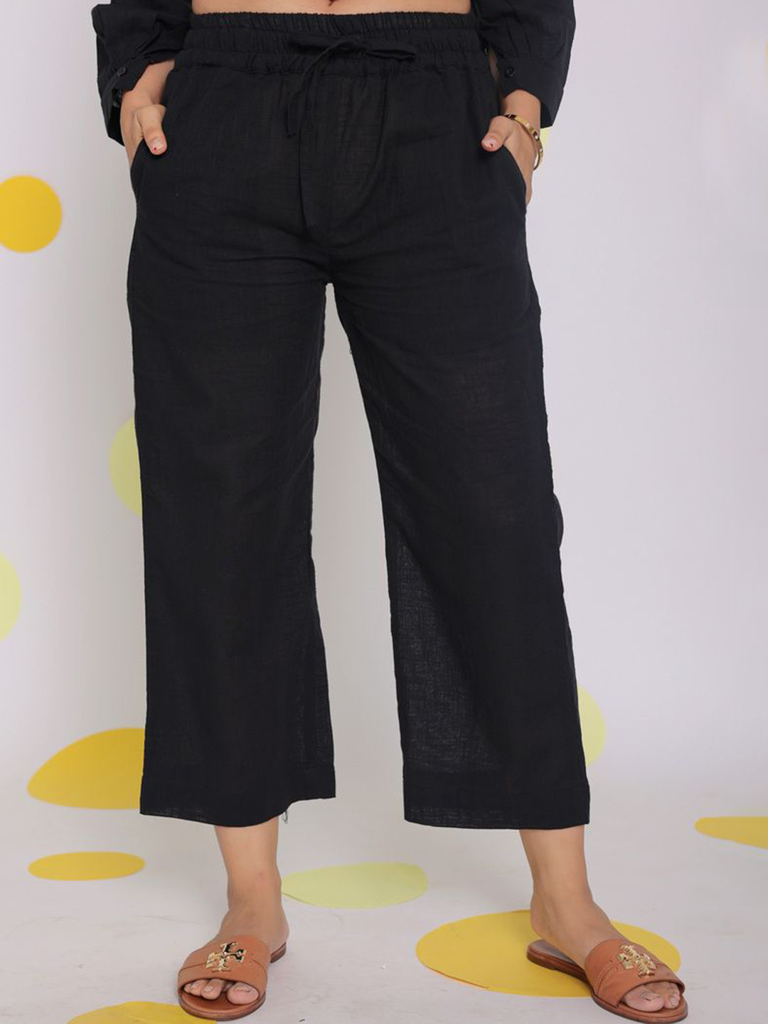 KAORI BY SHREYA AGARWAL Women Relaxed Straight Leg High-Rise Summer Formal Trousers