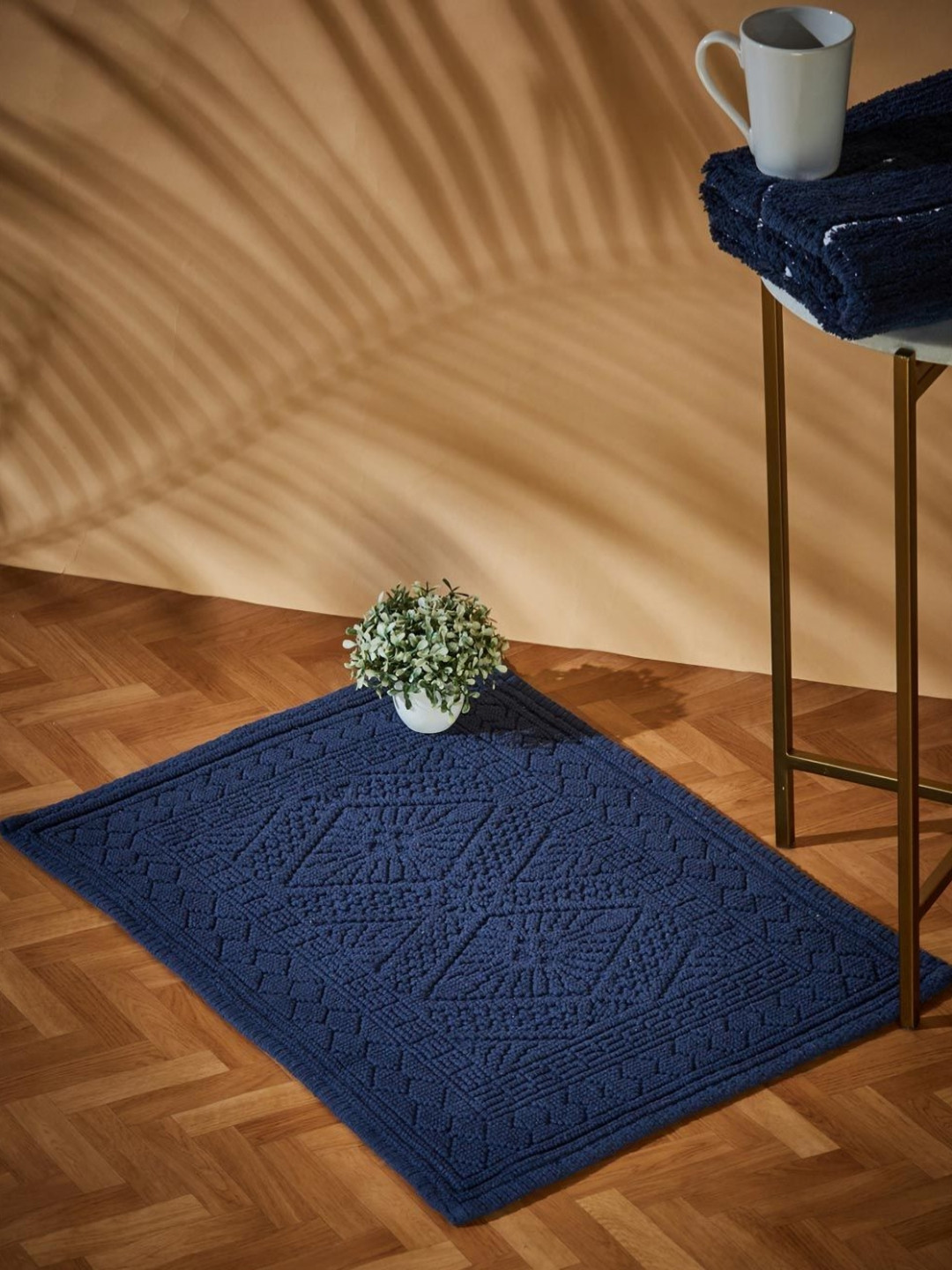 Fabindia Aqib Navy Blue Textured 1300 GSM Bath Rugs