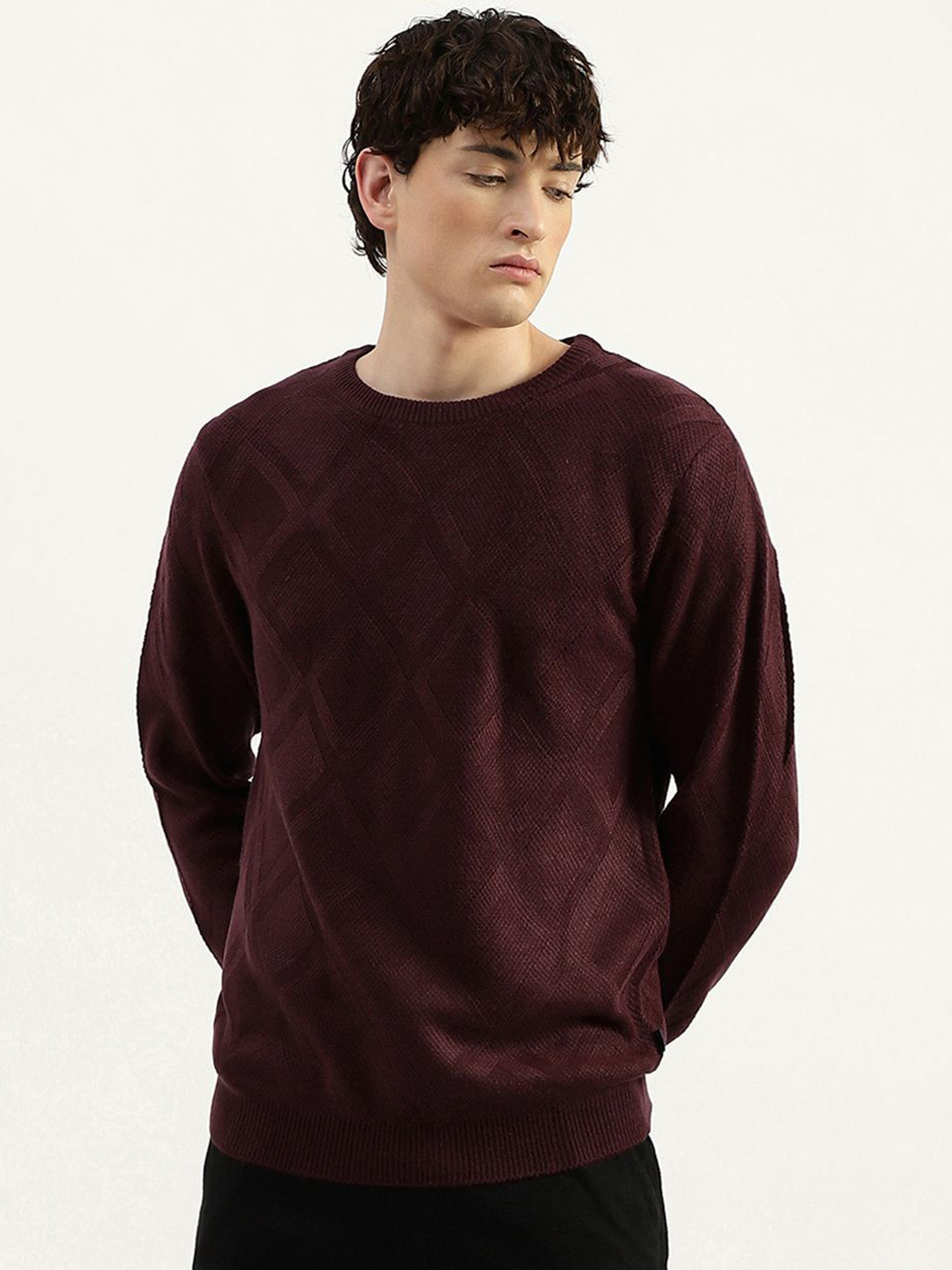 United Colors of Benetton Men Regular Fit Round Neck Textured Sweater