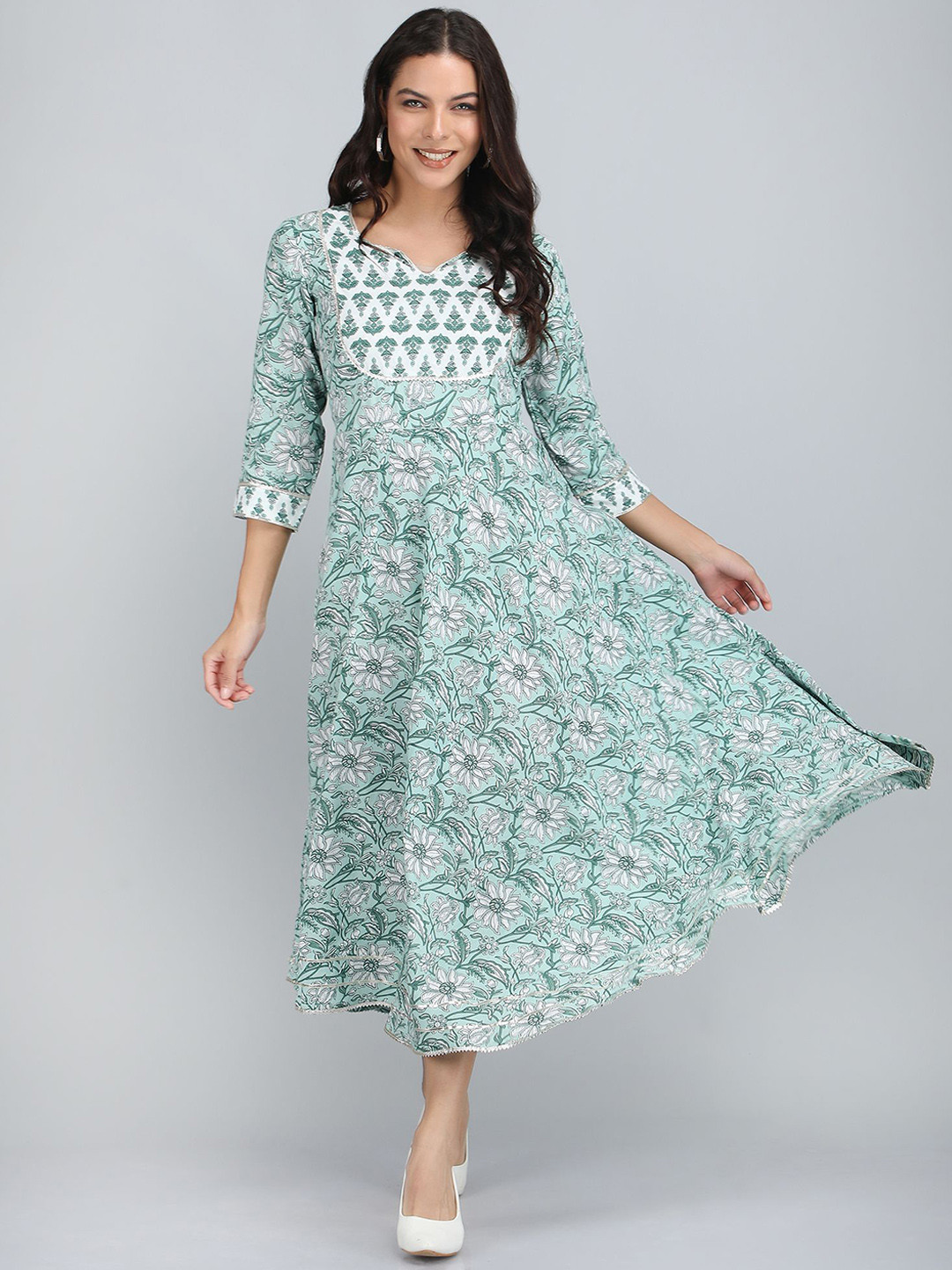 Rubellite Floral Printed Round Neck A Line Dress