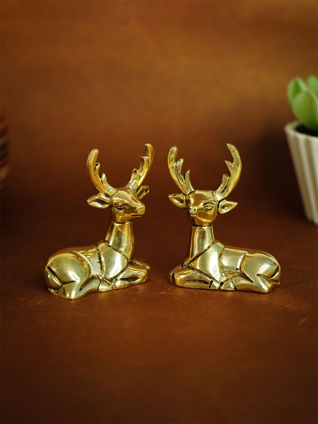 Ekhasa Deer Gold Brass Metallic Living Room Set of 2 Tiny Showpieces - 2.6 Inches