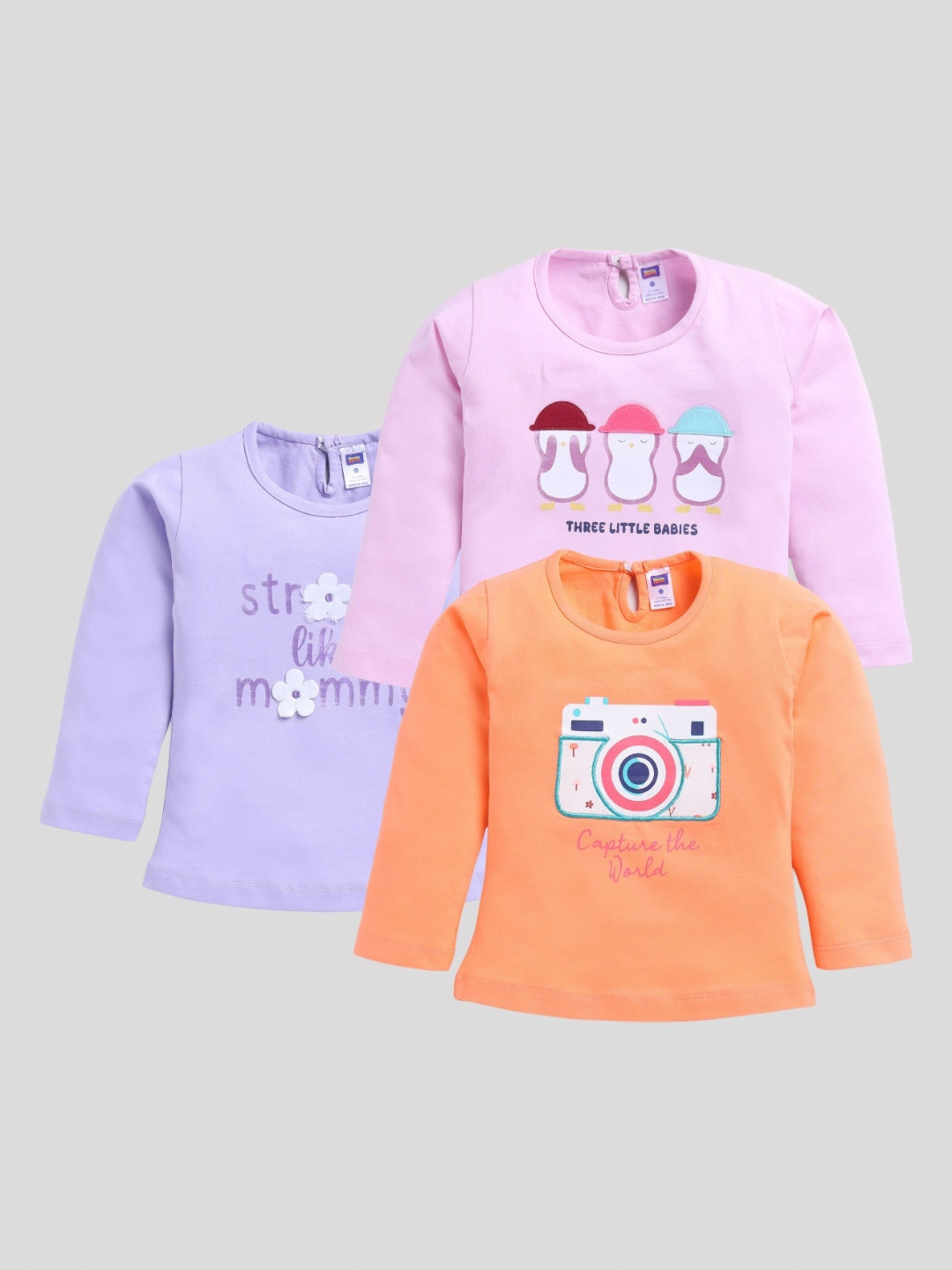 Nottie Planet Pack Of 3 Girls Typography Printed Round Neck Cotton T-shirts