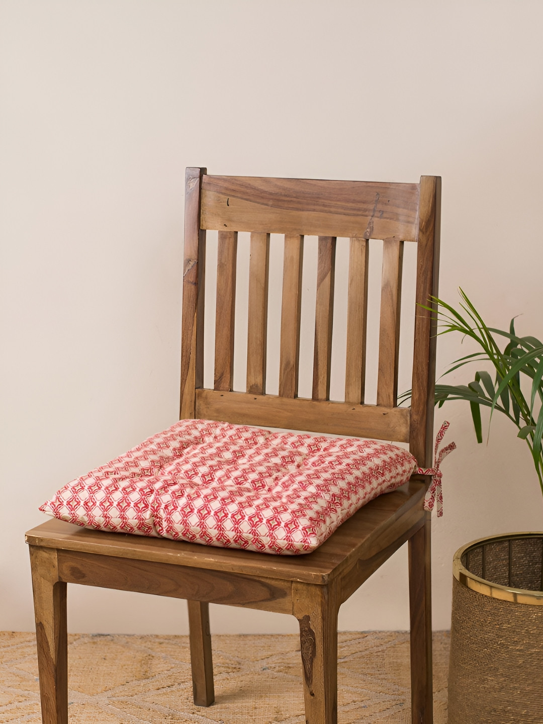 Fabindia Red & White Printed Puch-Up Chair Pads