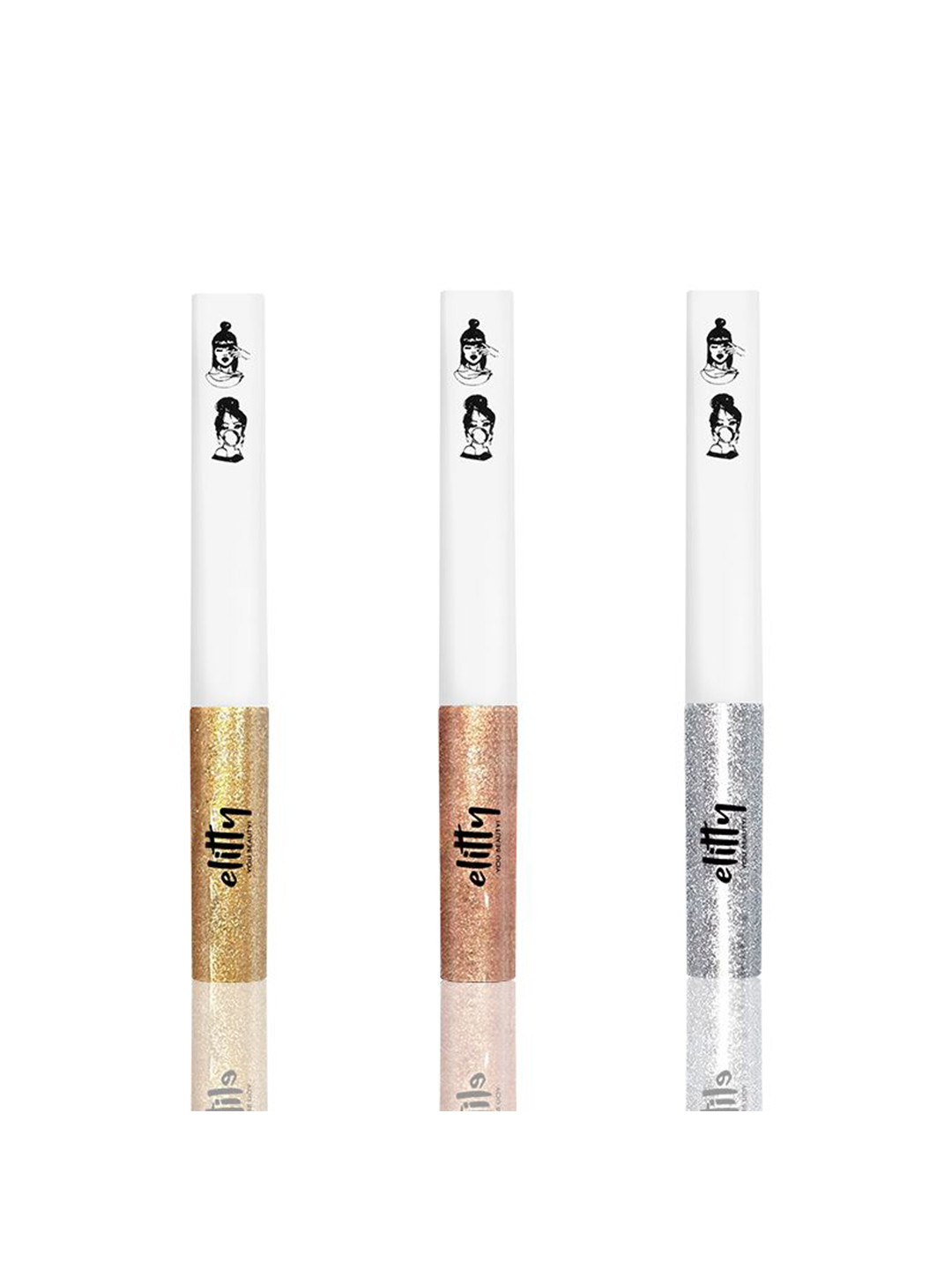 Elitty Set of 3 Glitter Waterproof Liquid Eyeliner-4ml Each- Silver-Golden- Rose Gold