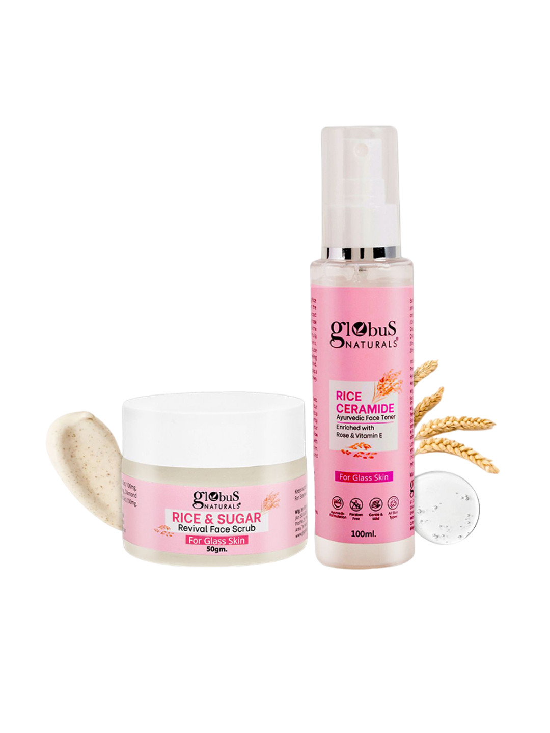 Globus naturals Set Of 2 Rice Ceramide Revival Face Scrub - 50 g & Face Toner - 100 ml