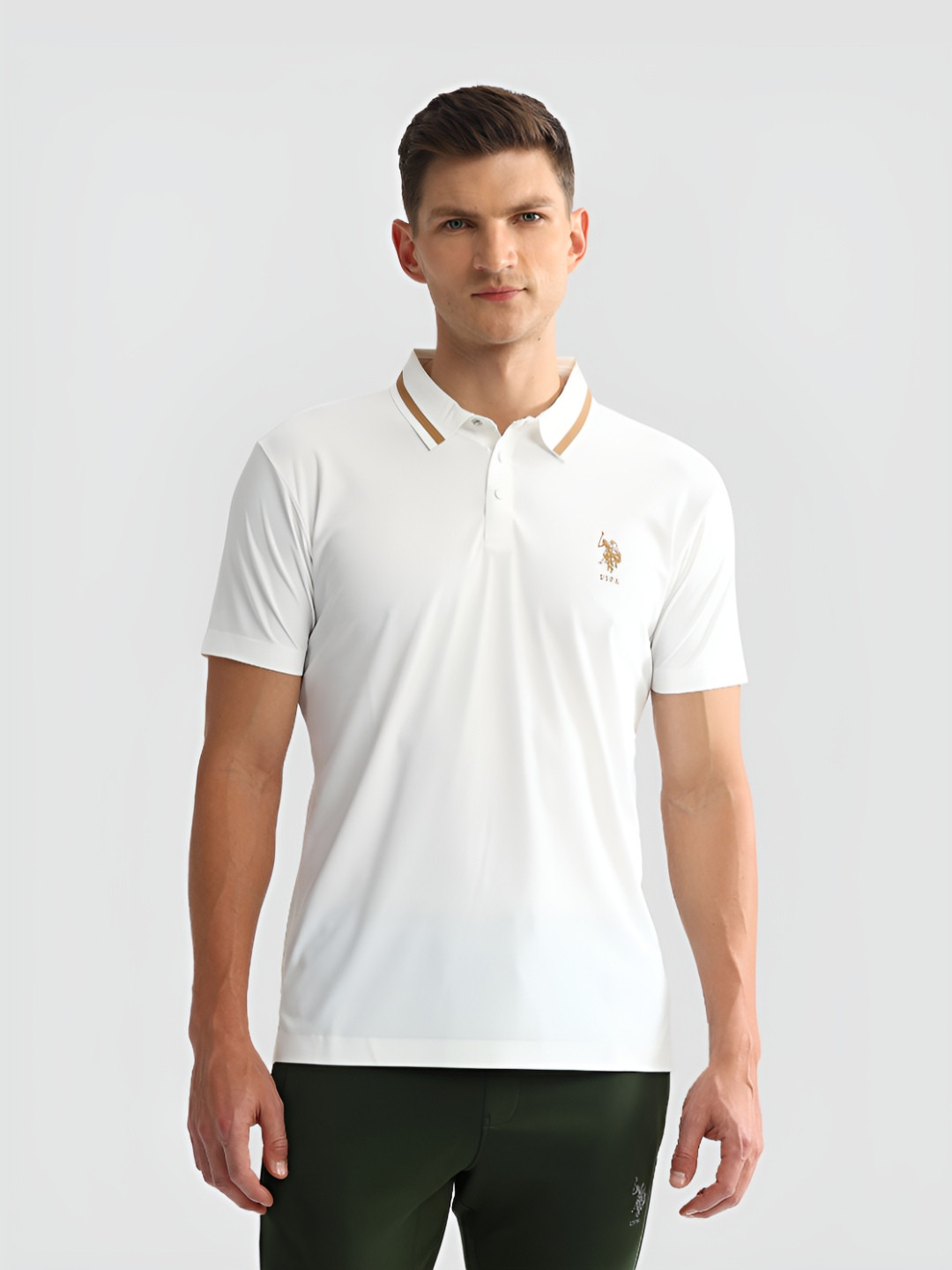 U.S. Polo Assn. Men Solid Polo Collar Nylon Slim Fit T-shirt