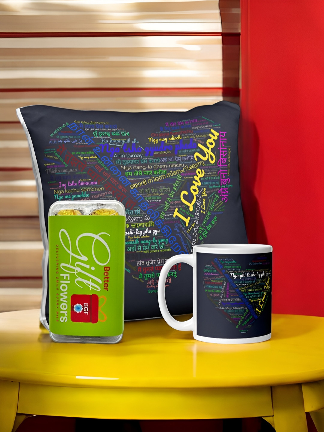 bettergiftflowers Set Of 3 Chocolate With Printed Mug & Cushion Gift Set