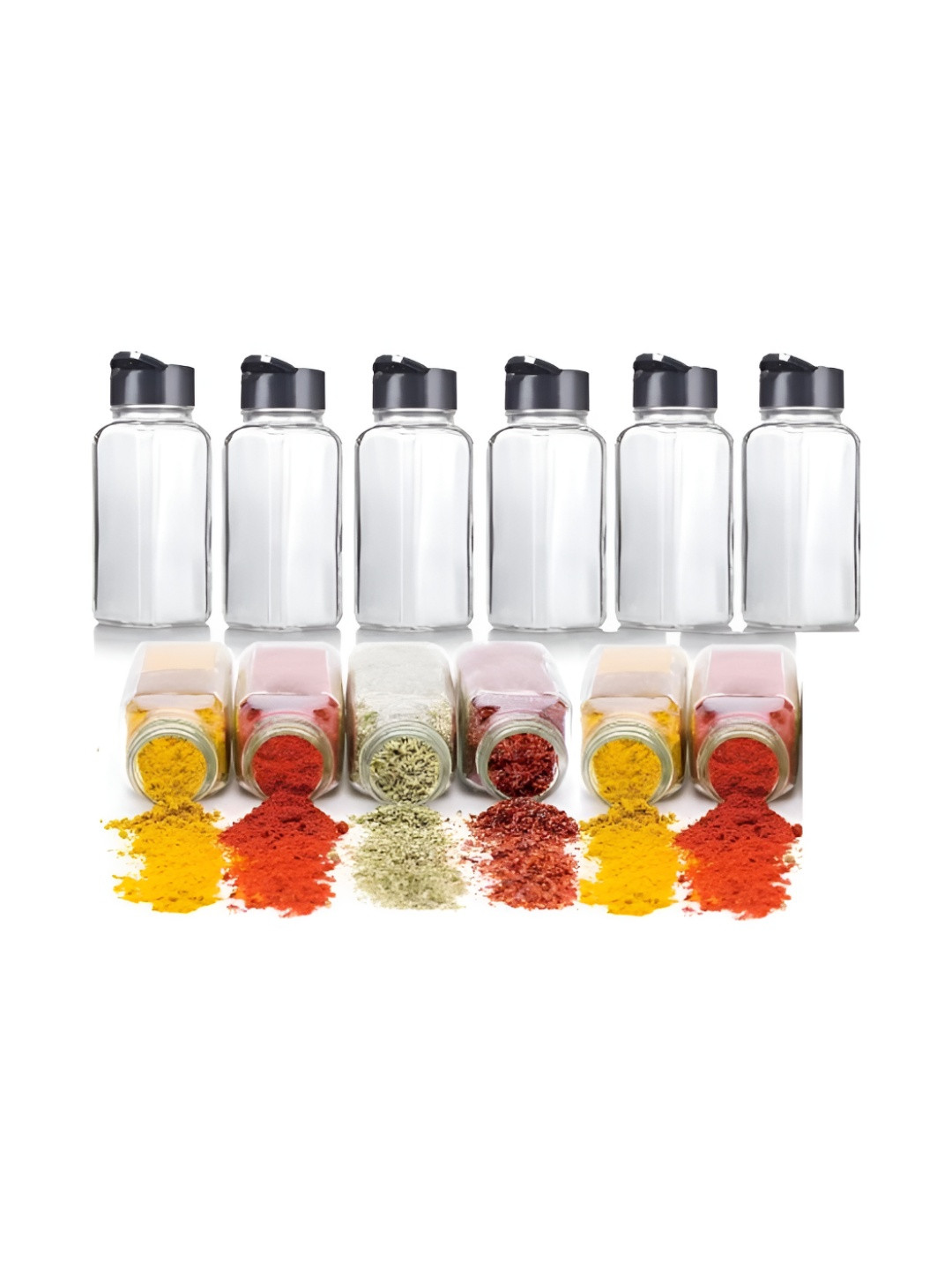 CROCO JAR Transparent & Black 12 Pieces Glass Spice Jars - 120 ml each