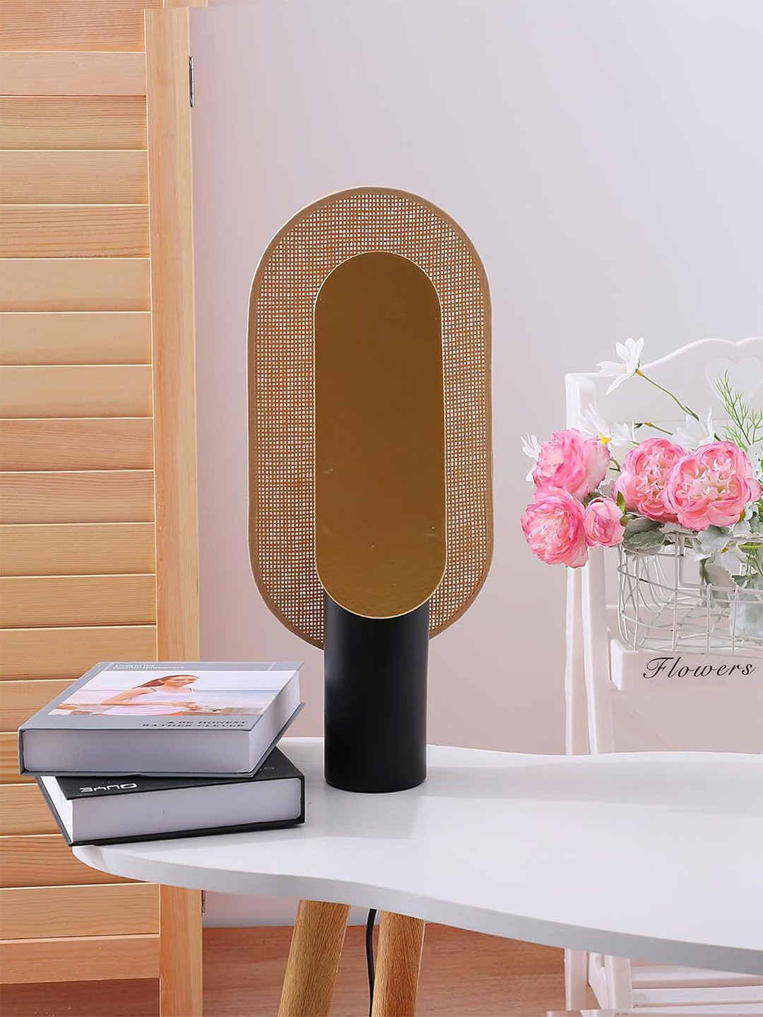 Nostrae by Ekhasa Brown Textured Iron Cylinder Contemporary Table Lamp