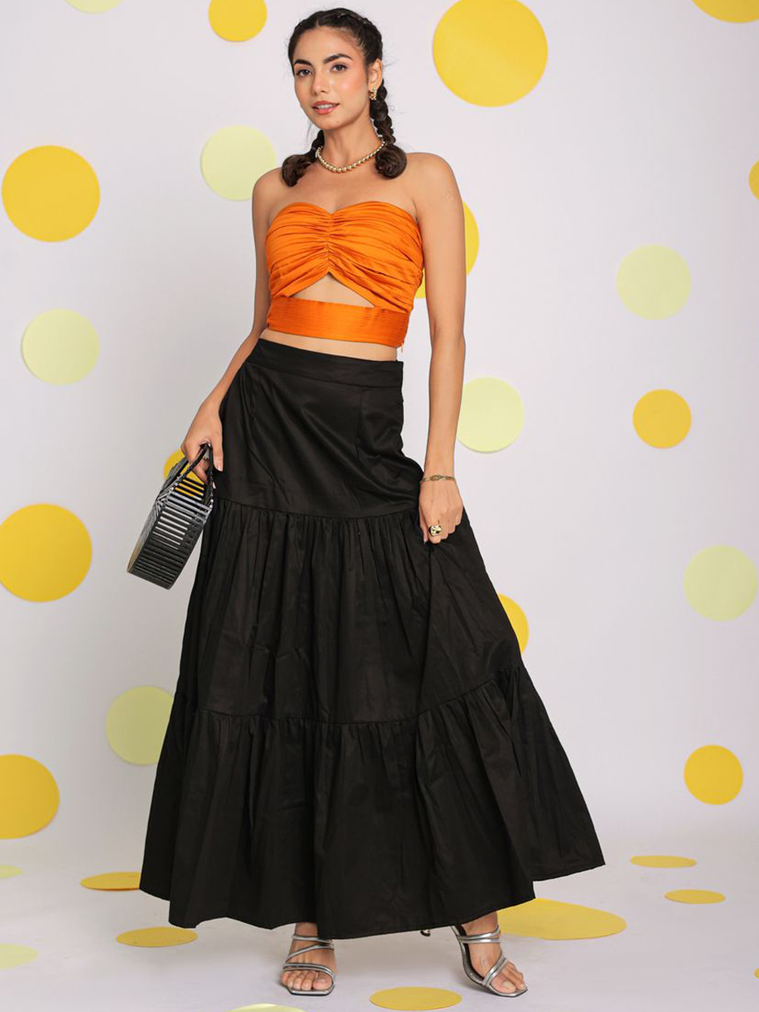 KAORI BY SHREYA AGARWAL Off-Shoulder Pure Cotton Tube Bralette Crop Top With Maxi Skirt