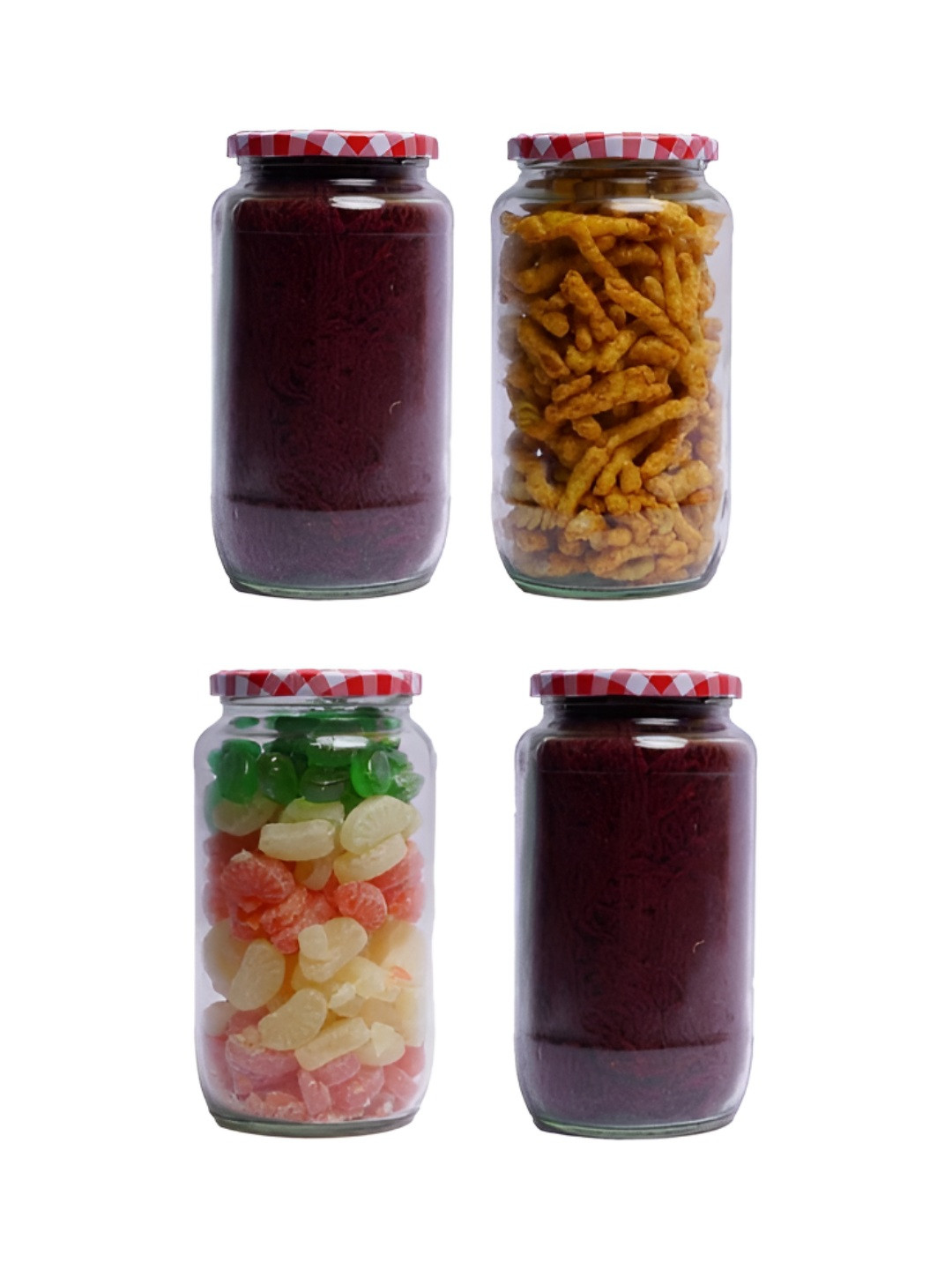 CROCO JAR Piramal Transparent & Red 4 Pieces Glass Containers - 1000 ml