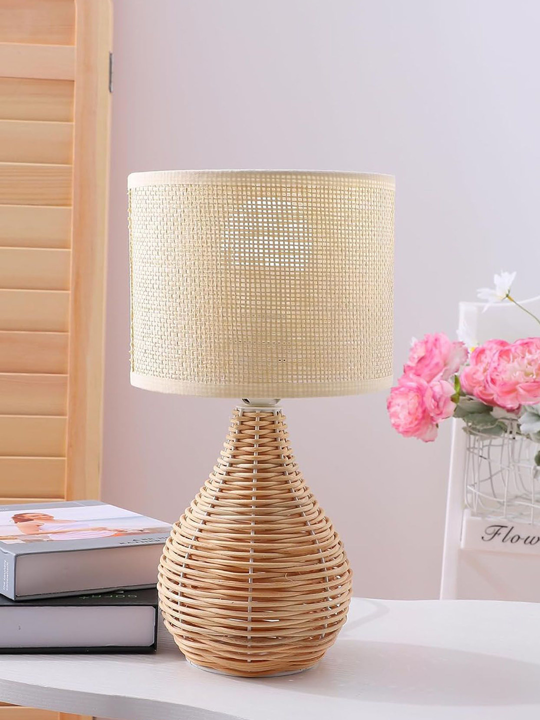Nostrae by Ekhasa Brown Textured Wooded Cylindrical Shaped Table Lamp