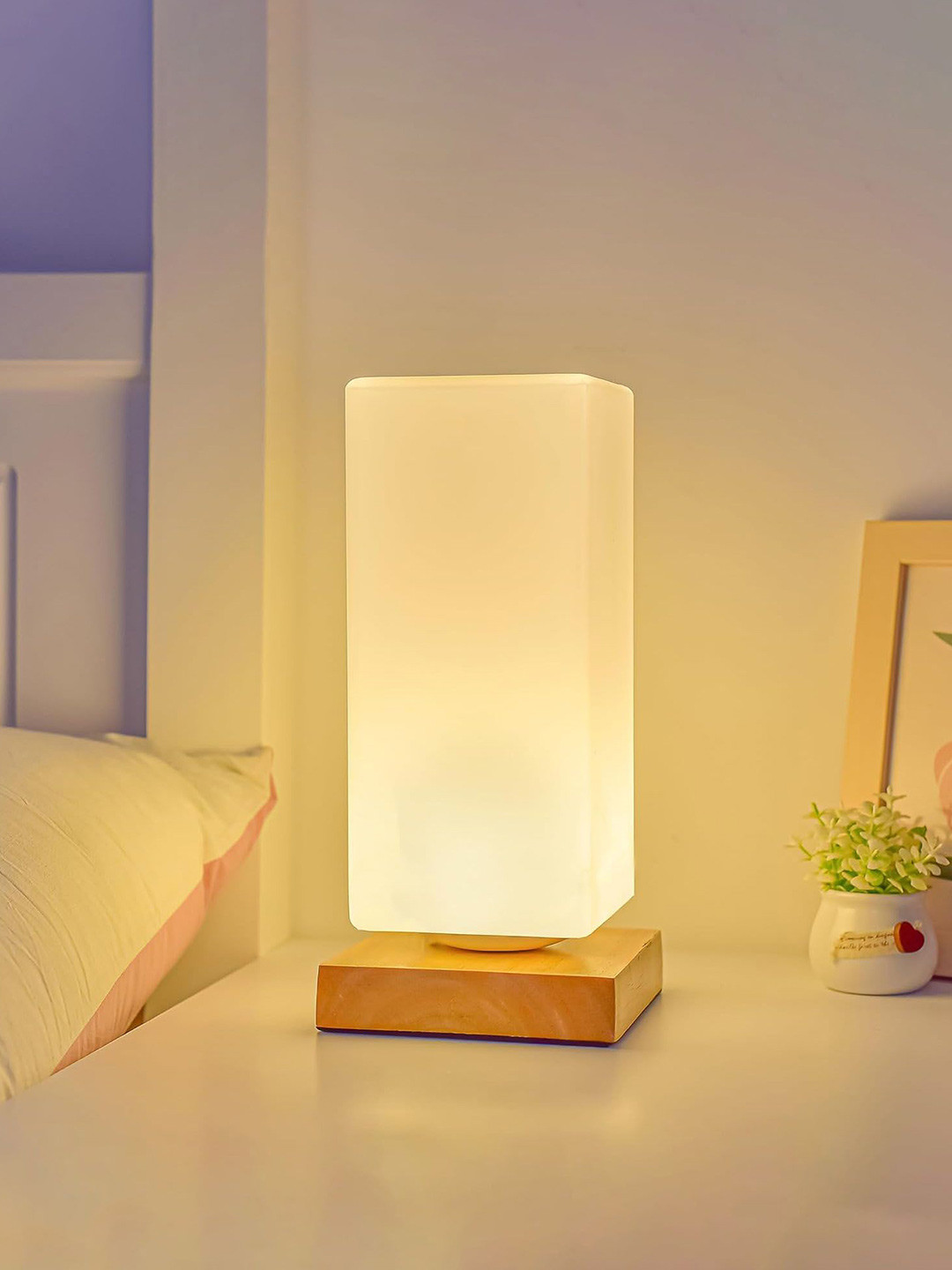 Nostrae by Ekhasa Brown Wooden Contemporary Rectangle Table Lamp