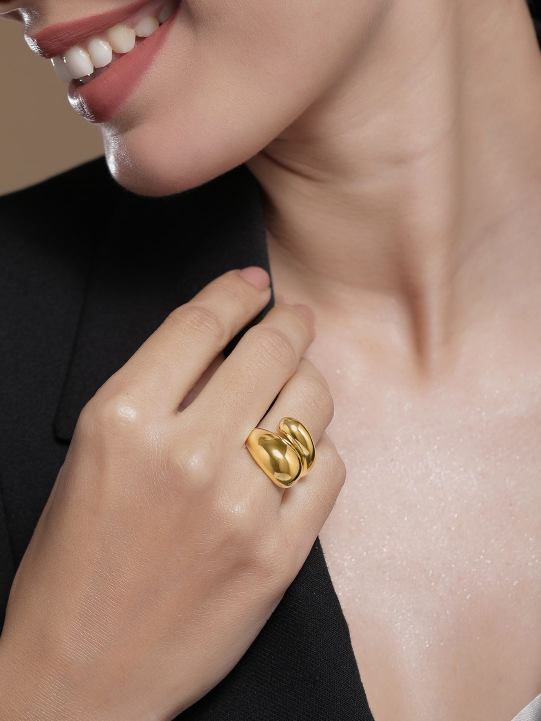 Rubans 18K Gold Plated Bold Sculptural Statement Ring