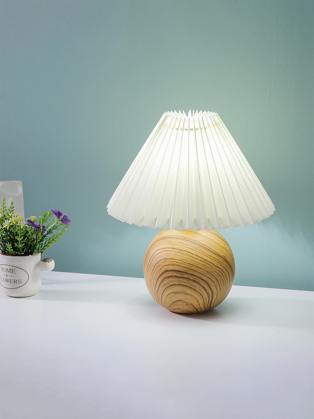 Nostrae by Ekhasa Beige Textured Ceramic Frustum Shaped Contemporary Table Lamp