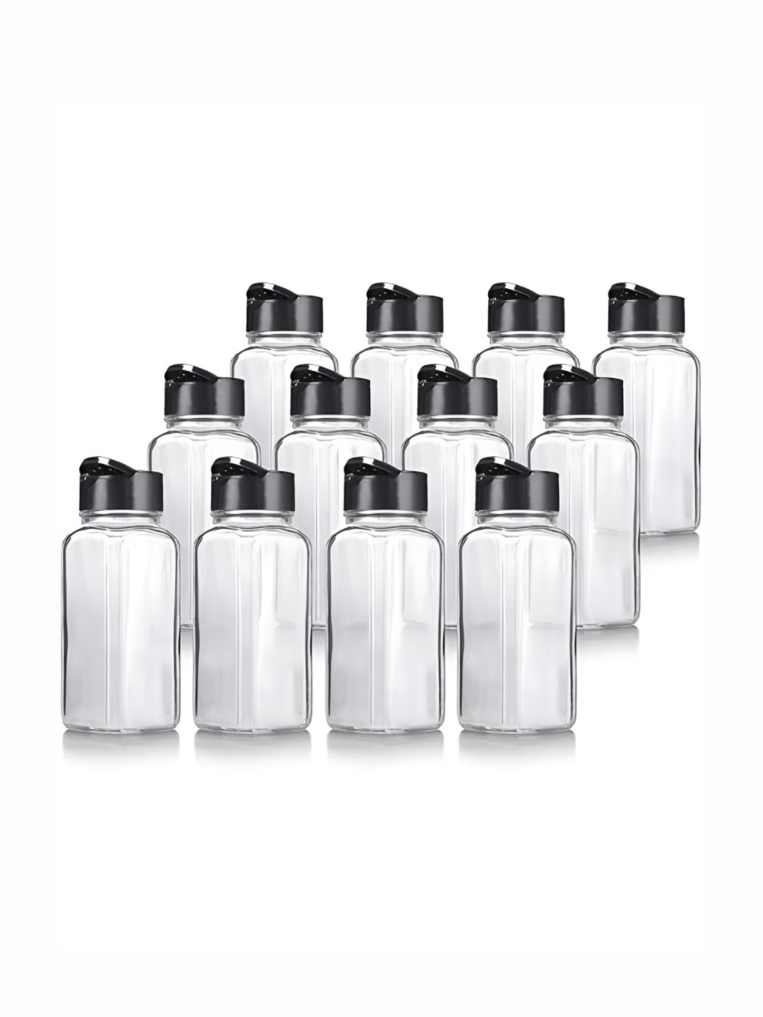 CROCO JAR Transparent & Black 12 Pieces Glass Spice Jars - 100 ml each