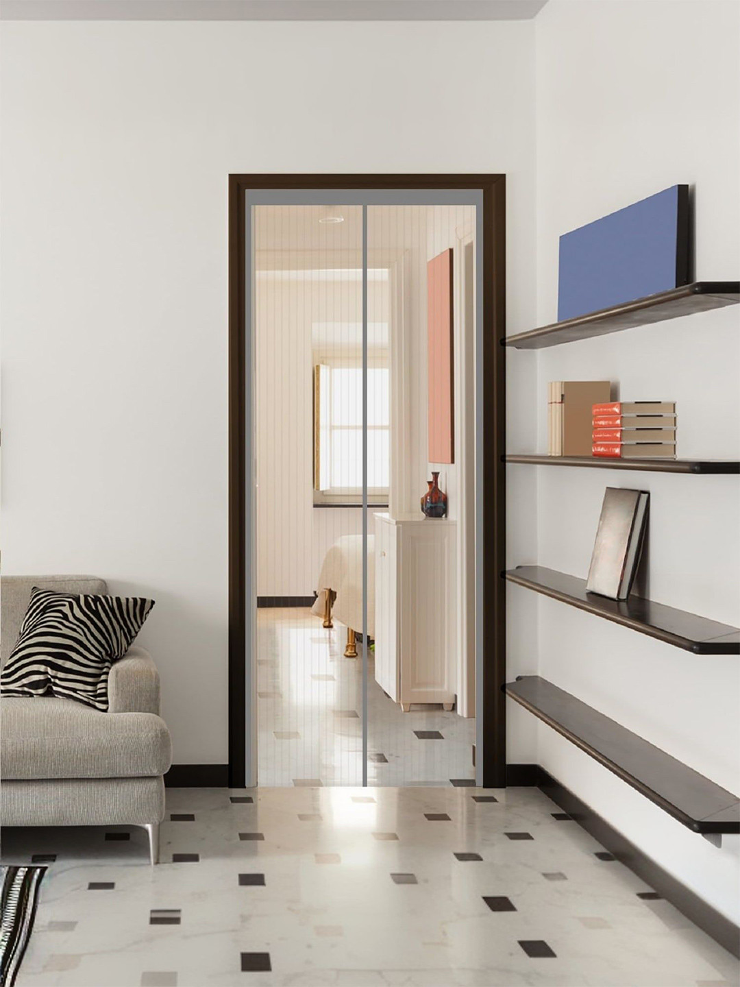 Classic Mosquito Net Grey & Transparent Magnetic Curtain Zipper Net For Door