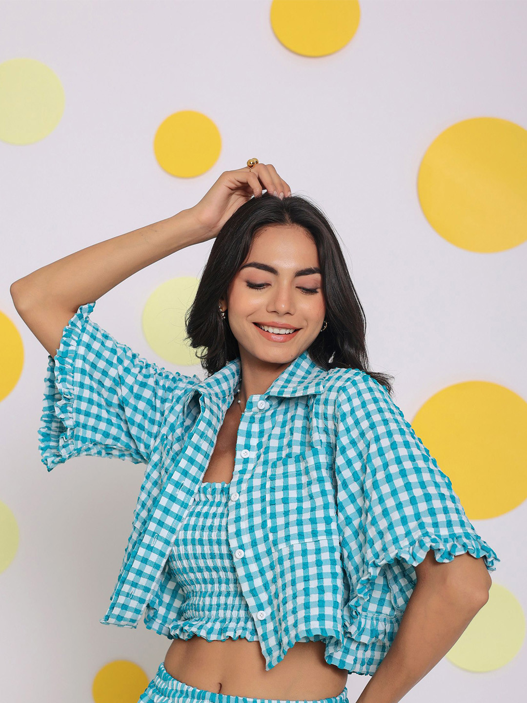 KAORI BY SHREYA AGARWAL Women Modern Spread Collar Micro Checked Cotton Casual Shirt