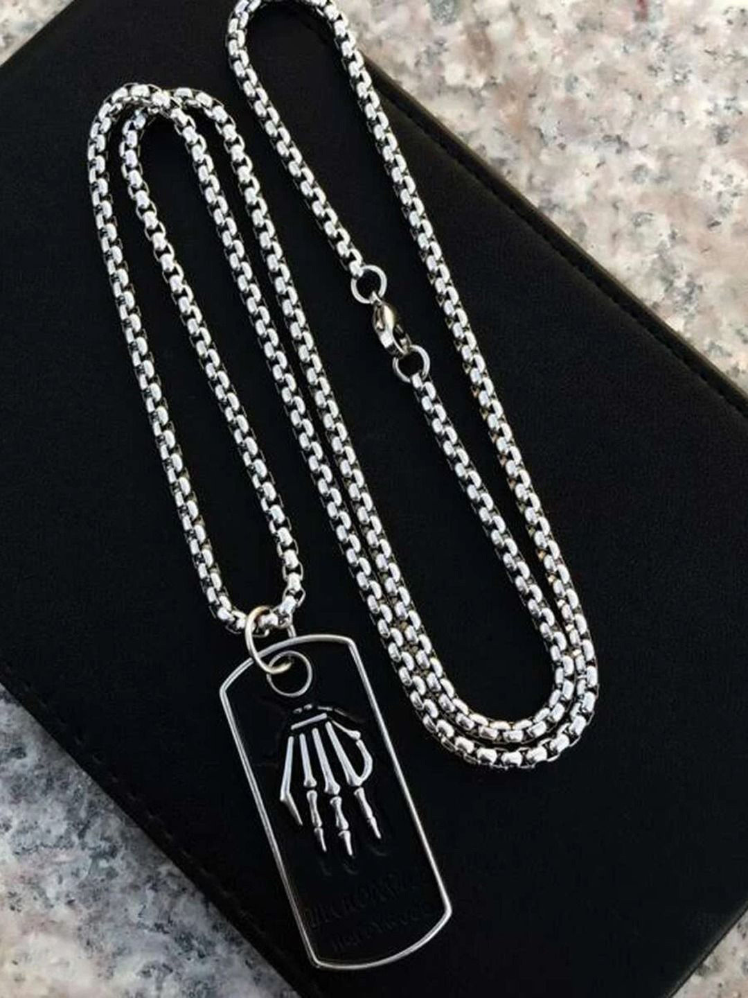 Krelin Men Silver-Plated Stainless Steel Skull Hand Textured Chain