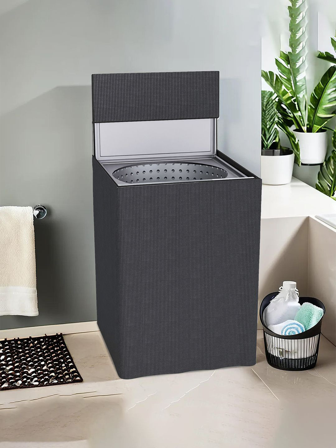 Kuber Industries Grey Checked Light Weight Top Load Washing Machine Cover