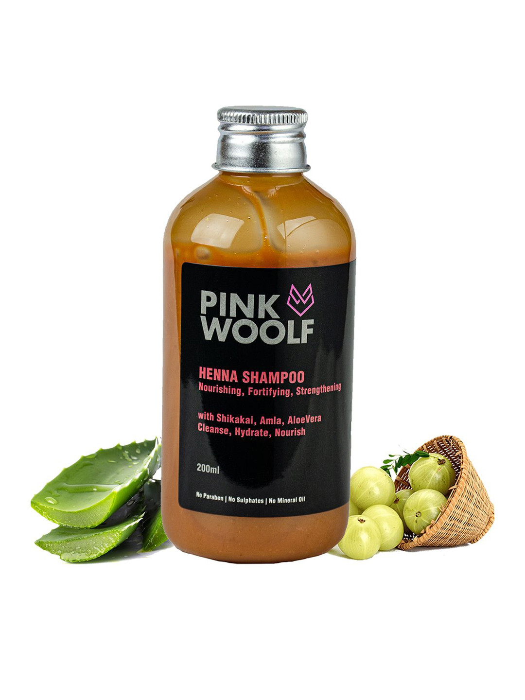 PINK WOOLF Henna Shampoo Nourishes & Strengthen Hair With Amla & Aloevera-200ml