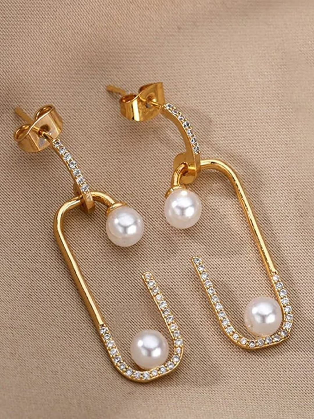 KRENOZ Classic Pearl Studded Drop Earrings