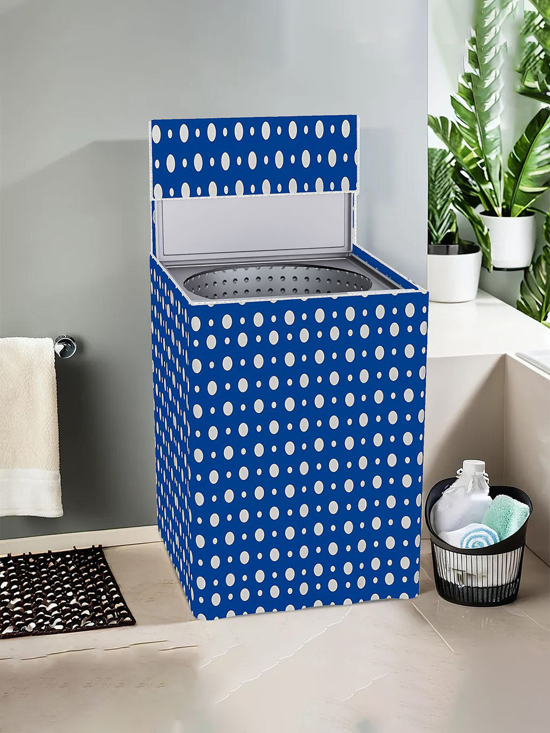 Kuber Industries Blue Dot Printed Light Weight Top Load Washing Machine Cover