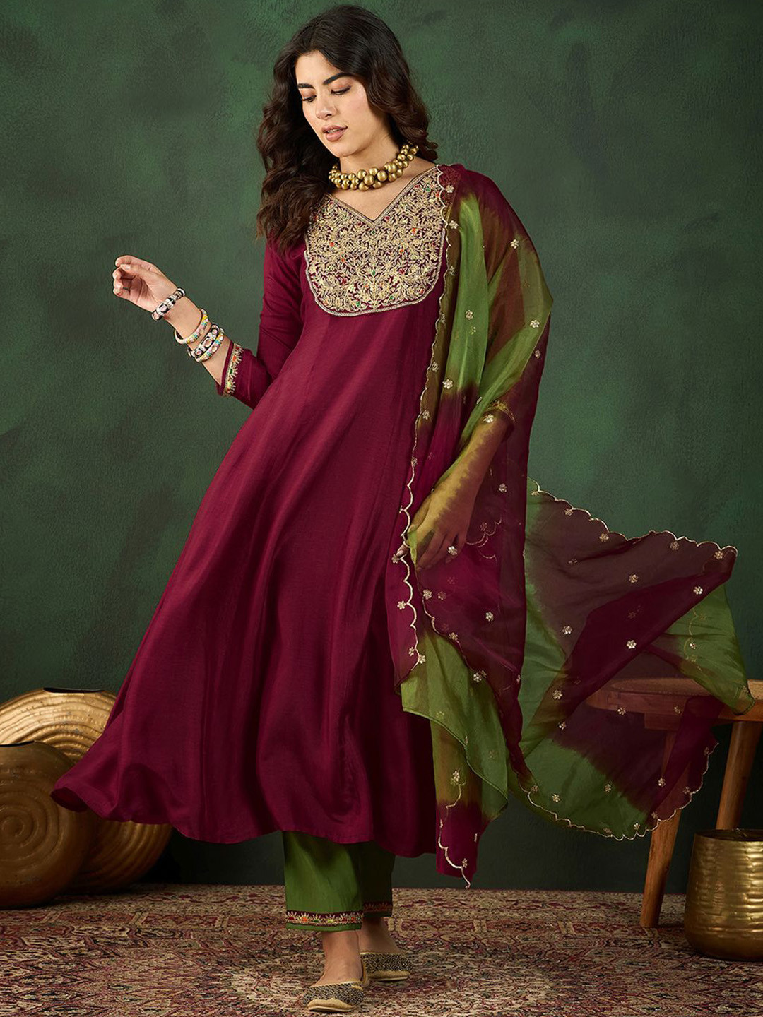Sangria Embroidered A-Line Kurta Sets