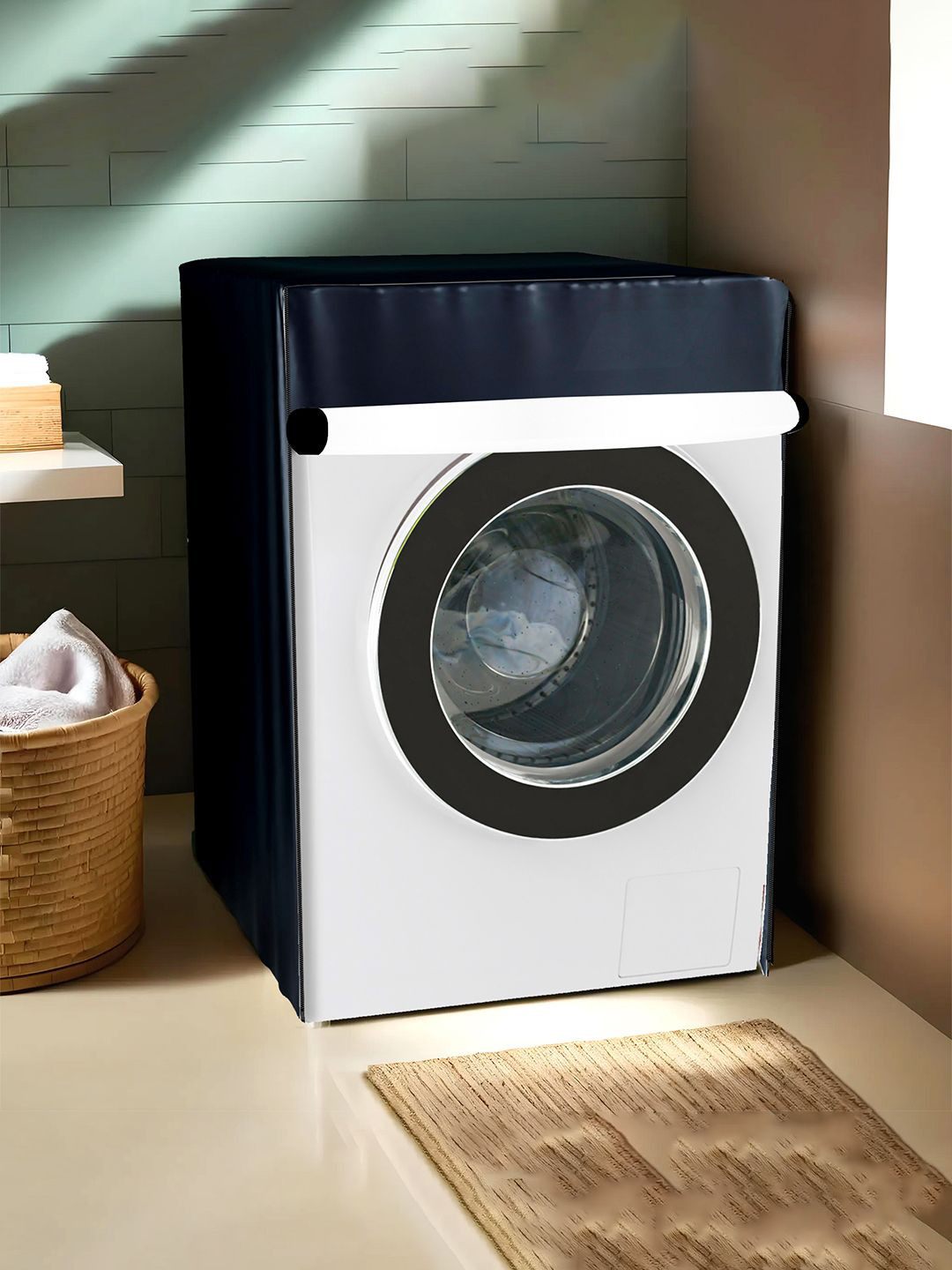 Kuber Industries Blue Light Foldable Front Load Washing Machine Cover