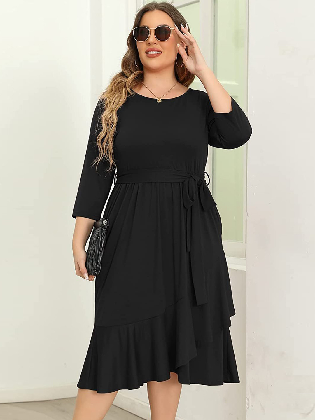 Samsara Couture Solid Wrap Midi Dress