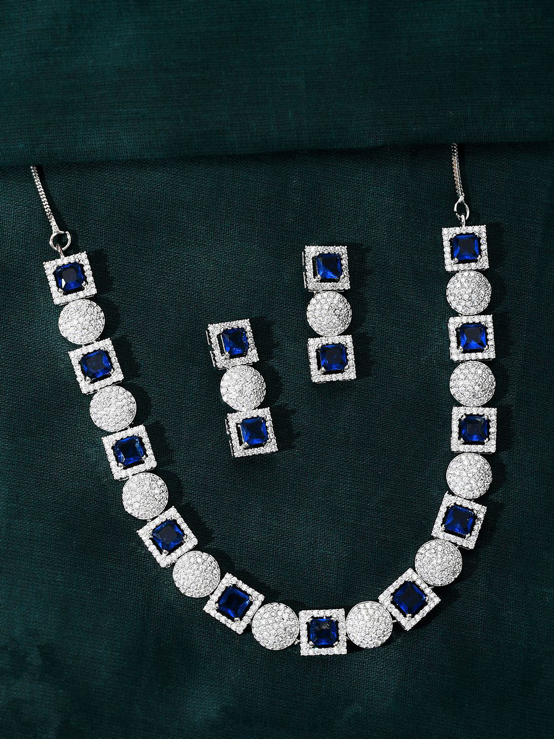 Voylla Sparkling Elegance Rhodium-Plated Symphony American Diamond-Studded Jewellery Set