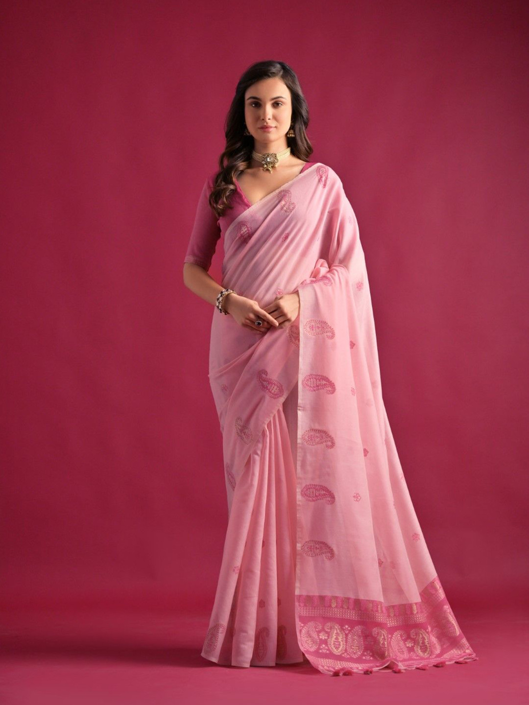 VISHNU WEAVES Meenakari Keri Woven Mul Pure Cotton Chanderi Saree