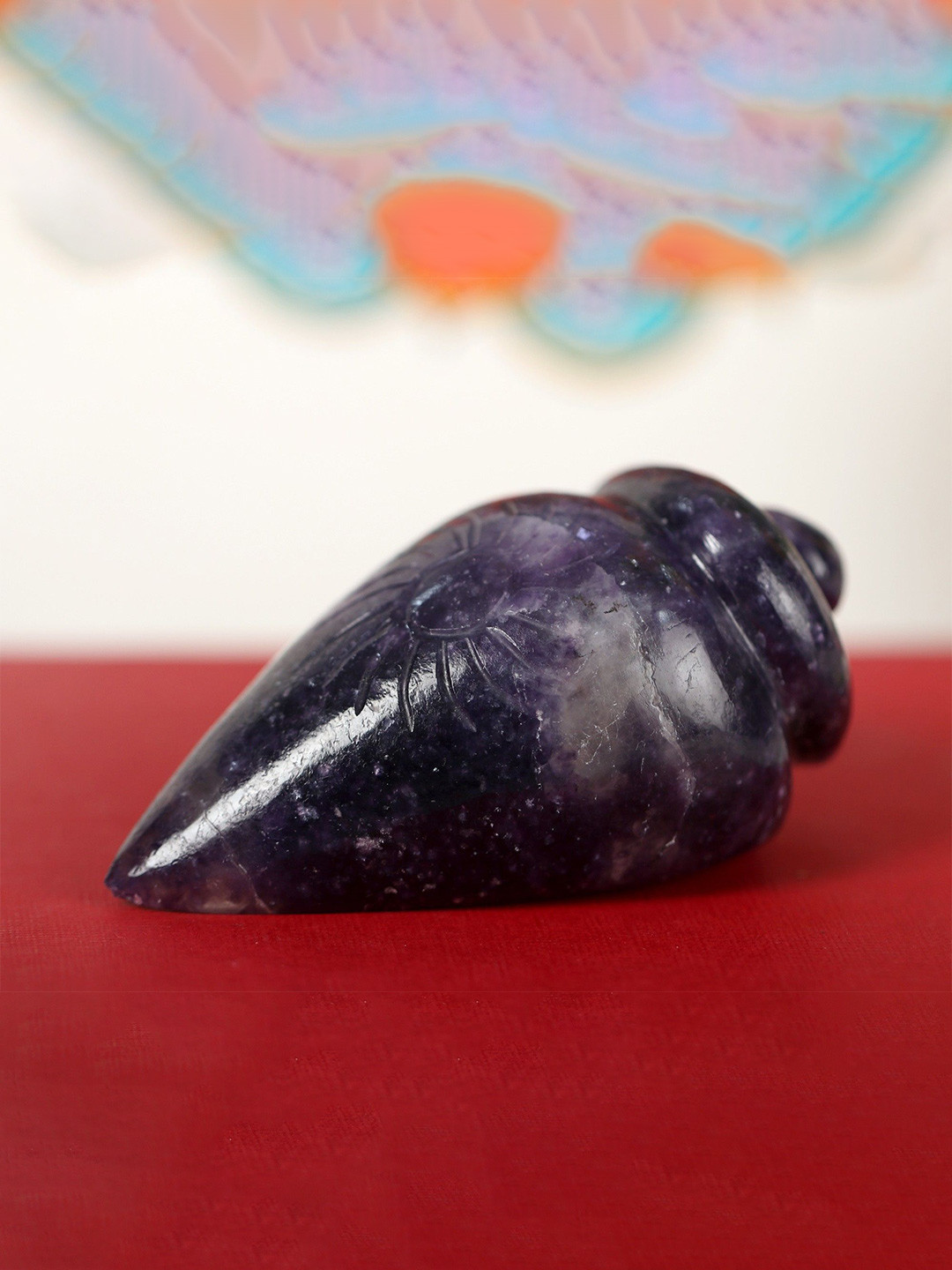 Exotic India Conch Navy Blue Stone Natural Prayer Room Small Showpiece - 2.3 Inches