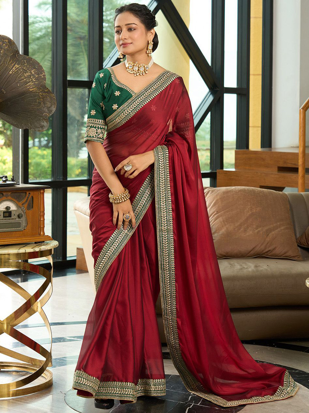 Warthy Ent Embroidered Art Silk Solid Saree