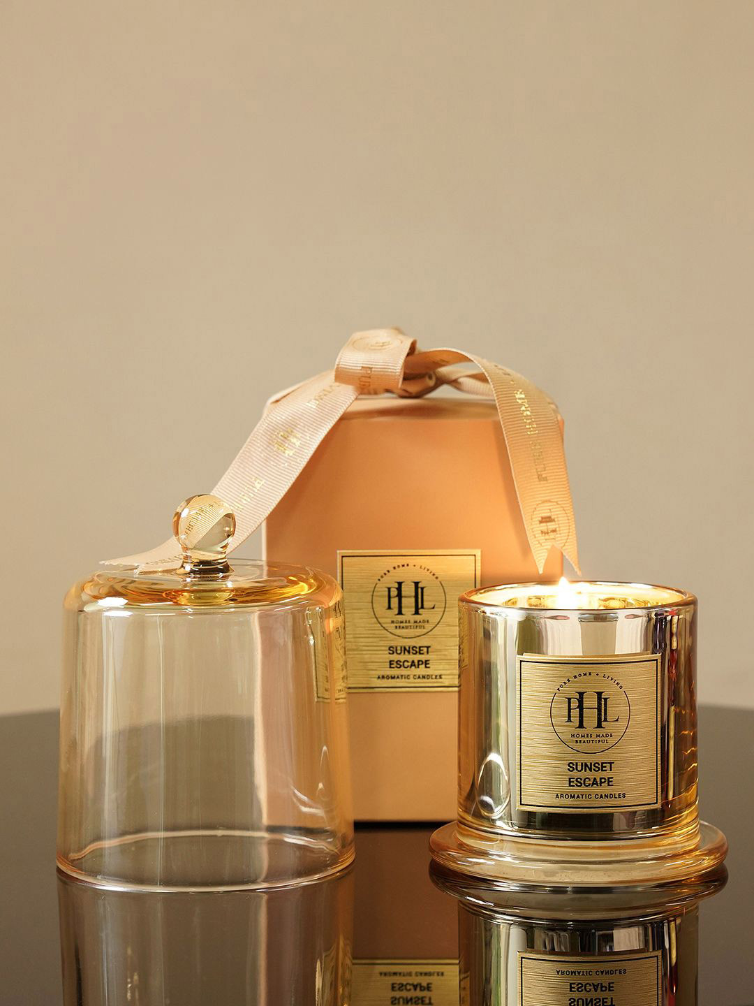 Pure Home and Living Gold Toned Summer Escape Scented Glass Bell Jar Candle