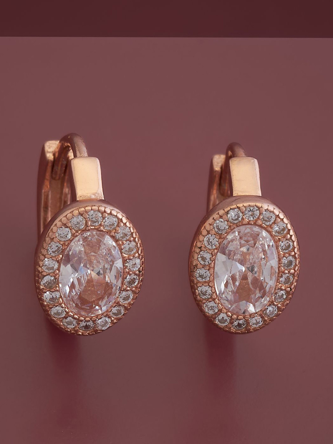 Kushal's Fashion Jewellery  Sterling Silver Cubic Zirconia Rose Gold-Plated Hoop Earrings