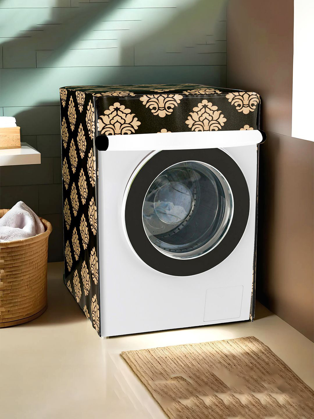 Kuber Industries Brown & Beige Printed Light Weight Front Load Washing Machine Cover
