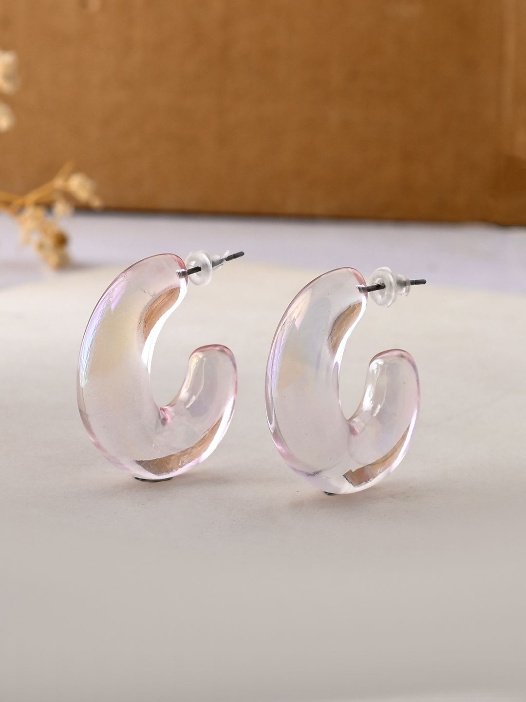 Resin Pink Candy Hoop Earrings