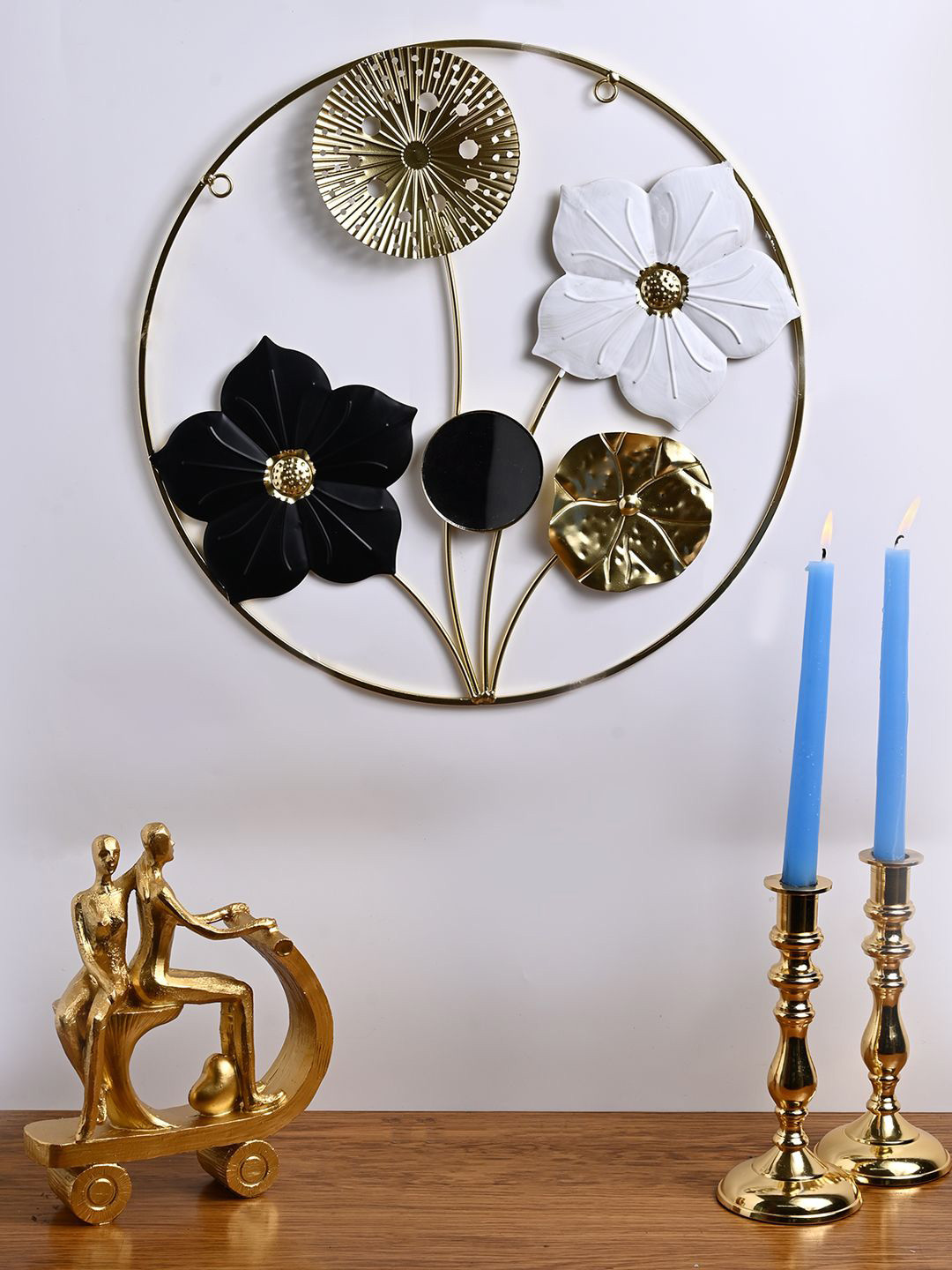 MARKET99 Wall Plaque With Round Shape Metal Floral Glossy Hall Signs and Plaques-16.1In