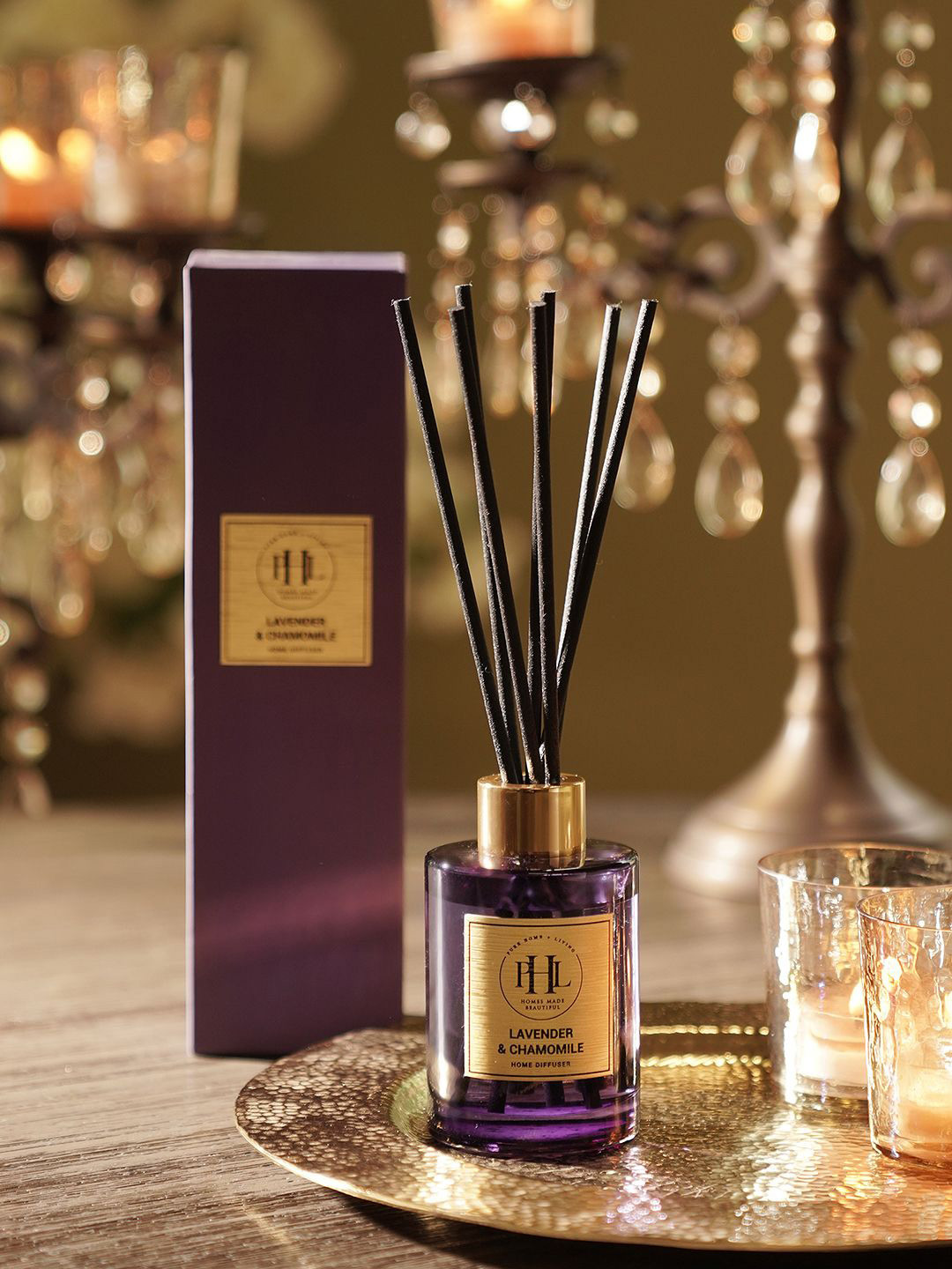 Pure Home and Living Purple Lavender & Chamomile Scented Oil Diffuser With 6 Reed Sticks